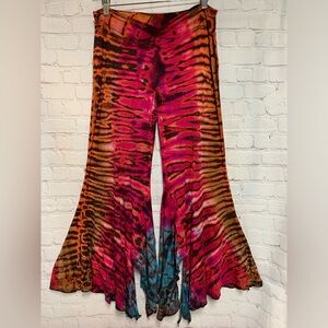 Sacred Threads Boho Hippie Wide Leg Vibrant Tie-Dye Flared Pants one Size
